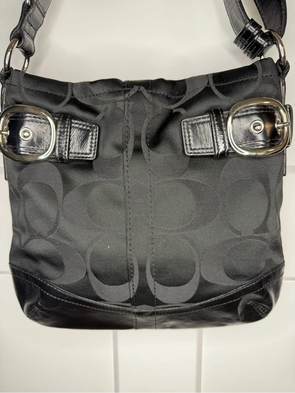 Coach Soho F16515 Black Signature Jacquard Buckle Hobo Shoulder Bag
